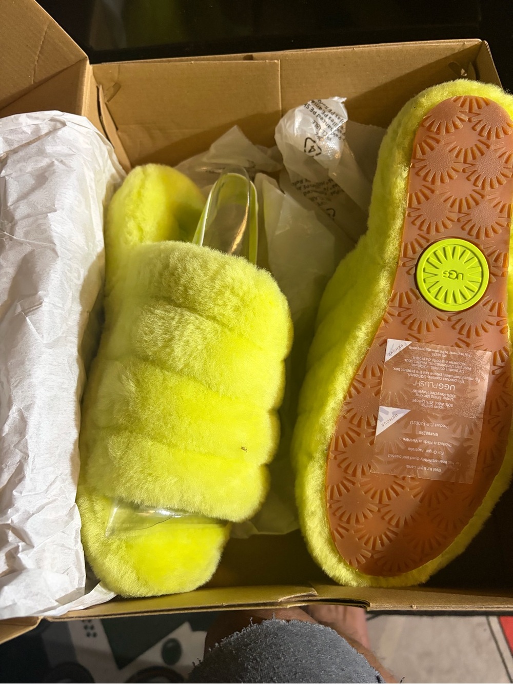 UGG Neon Yellow Plush Slide Slippers for Women